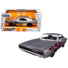 1968 Dodge Charger Silver with Flames \Big Time Muscle\ 1/24 Diecast Model Car by Jada