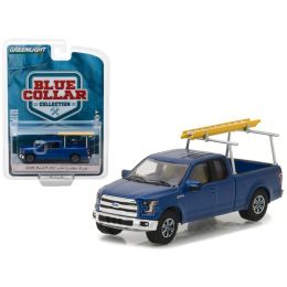2015 Ford F-150 Blue Pickup Truck with Ladder Rack Blue Collar Collection Series 3 1/64 Diecast Model Car by Greenlight
