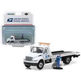 2013 International Flatbed Durastar Tow Truck USPS with Mailman Figure HD Trucks Series 11 1/64 Diecast Model by Greenlight
