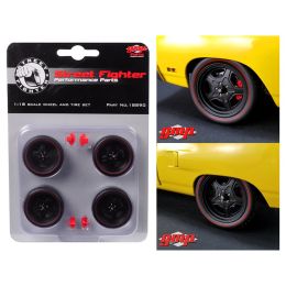 5-Spoke Wheel and Tire Set of 4 from 1970 Plymouth Road Runner Street Fighter 6-Pack Attack 1/18 by GMP