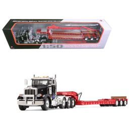 Peterbilt 367 with Tri Axle Lowboy Trailer Black and Red 1/50 Diecast Model by First Gear