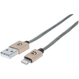 Manhattan(R) 394321 iLynk USB Cable with Lightning(R) Connector with Nylon Braiding & Aluminum Boot, 3ft (Metallic Gold)