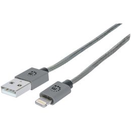 Manhattan(R) 394345 iLynk USB Cable with Lightning(R) Connector with Nylon Braiding & Aluminum Boot, 3ft (Steel Gray)