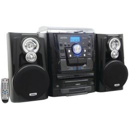 JENSEN(R) JMC-1250 Bluetooth(R) 3-Speed Stereo Turntable Music System with 3-CD Changer & Dual Cassette Deck