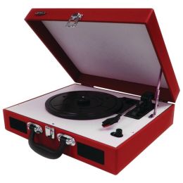 JENSEN(R) JTA-410-R Portable 3-Speed Stereo Turntables with Built-in Speakers (Red)
