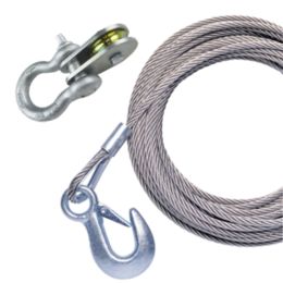 Powerwinch 50 x 7/32 Stainless Steel Universal Premium Replacement Galvanized Cable w/Pulley Block