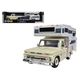1966 Chevrolet C-10 Pickup Truck Cream With Camper 1/24 Diecast Car Model by Motormax