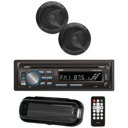 Pyle(R) PLCDBT75MRB Marine Single-DIN In-Dash CD AM/FM Receiver with Two 6.5 Speakers, Splashproof Radio Cover & Bluetooth(R) (Black)