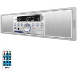 Pyle(R) PLMR7BTW Marine Single-DIN In-Dash Mechless AM/FM Receiver with Built-in Speakers & Bluetooth(R)