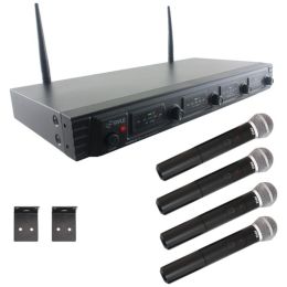 Pyle(R) PDWM4520 UHF Quad-Channel Fixed-Frequency Wireless Microphone System (4 handheld microphones)