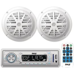 Pyle(R) PLMRKT32WT Marine Single-DIN In-Dash Mechless AM/FM Receiver with Two 5.25 Speakers